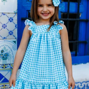 Vestido niña vichy turquesa