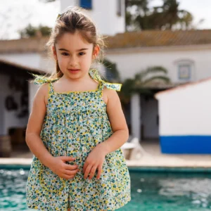 vestido niña flores verdes y amarillas