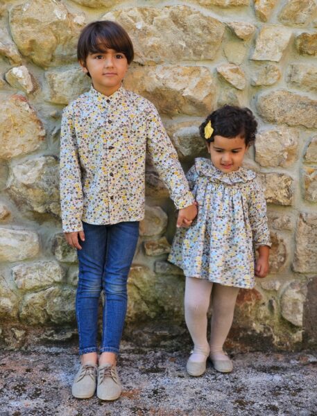 camisa niño flores y vestido a conjunto niña