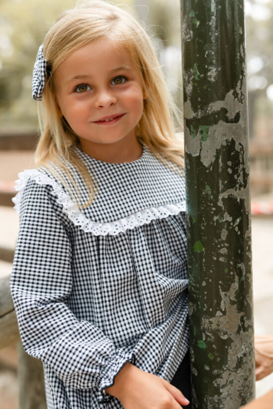 vestido niña vichy negro y blanco