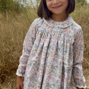 Vestido de niña Elodie con estampado liberty de flores en azul, rosa y verde